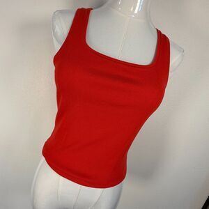 Trendy Queen Ribbed Tank Top Women Sleeveless Stretch Fitted Red M